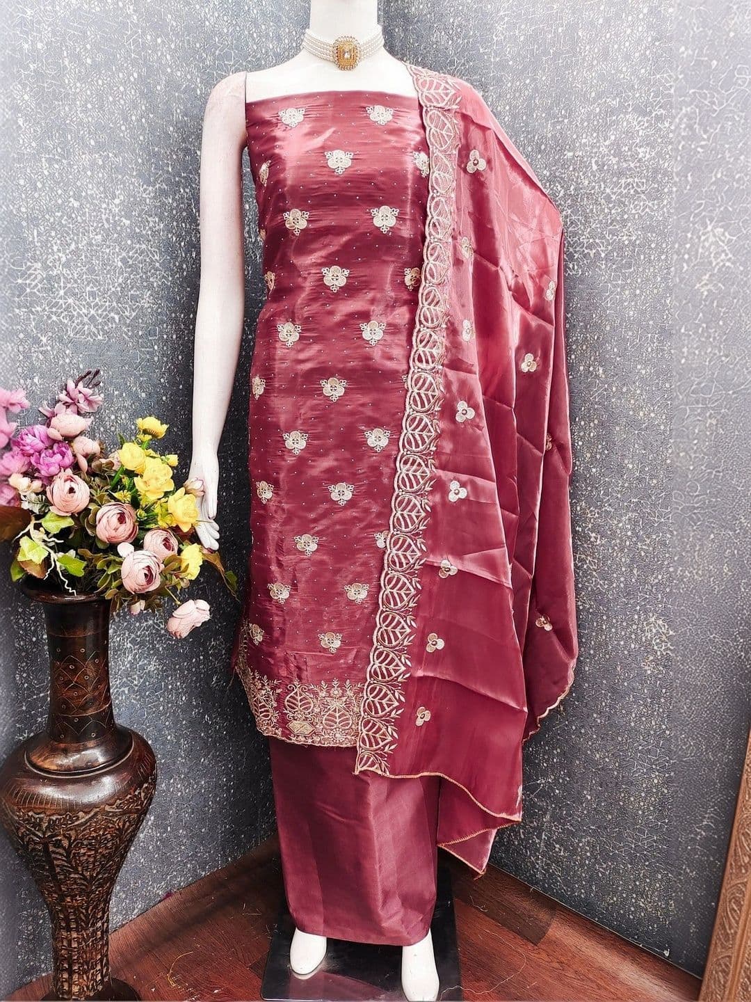 TAVAS Embroidered Pure Silk Unstitched Dress Material thumbnail 2
