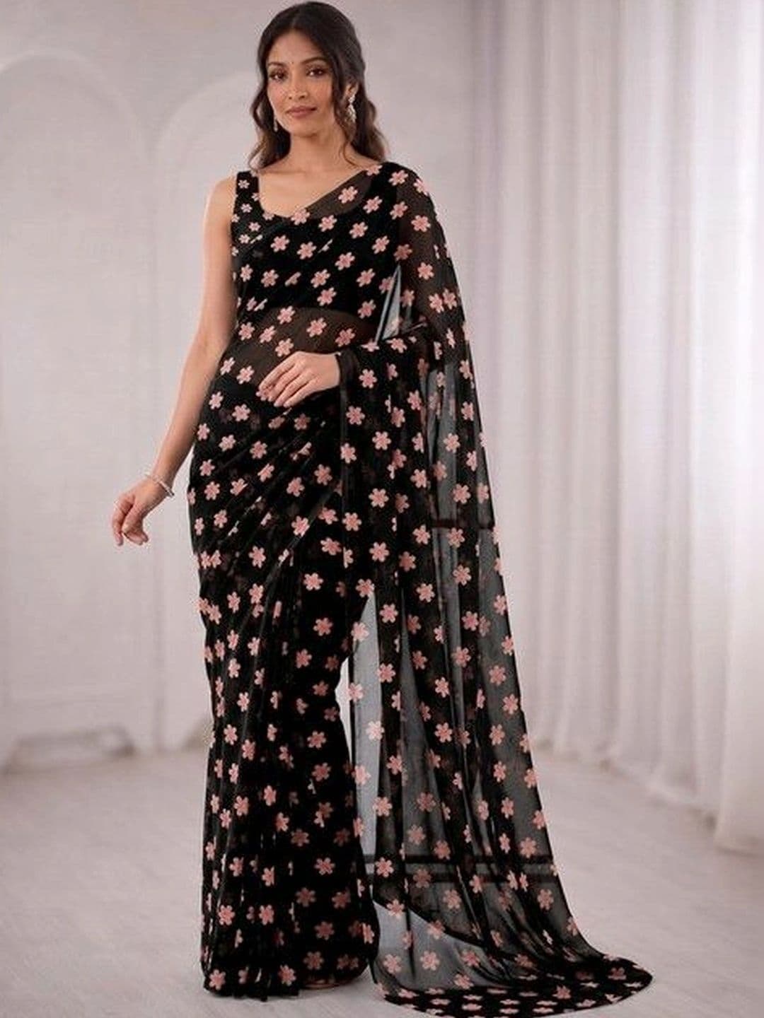 ARIHANT CREATIONS Floral Poly Georgette Saree thumbnail 5