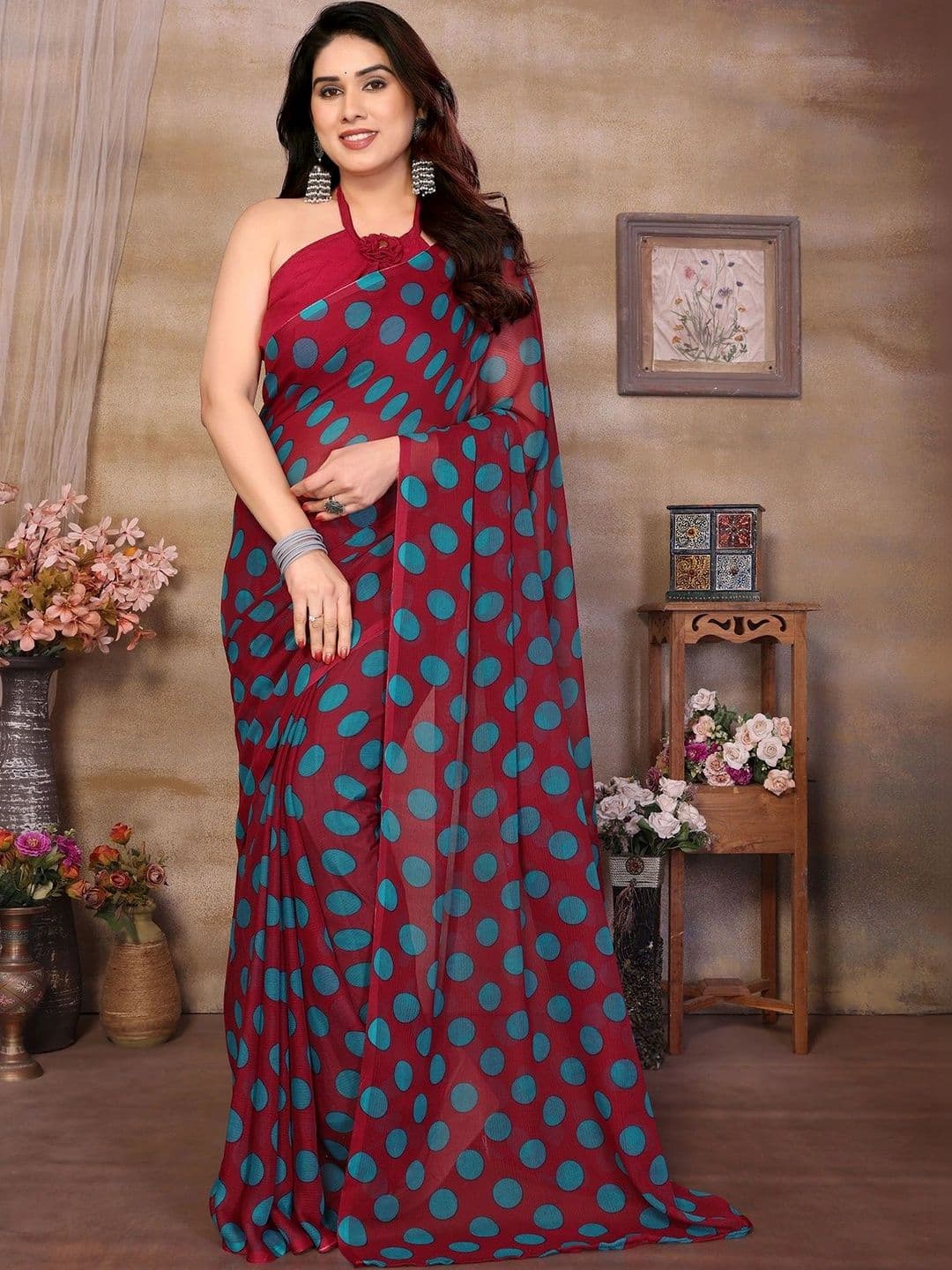 Lookmark Polka Dot Pure Georgette Saree - view 1