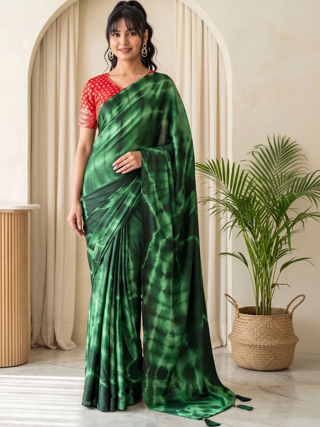 Sangria Tie and Dye Silk Blend Designer Block Print Saree - view 1