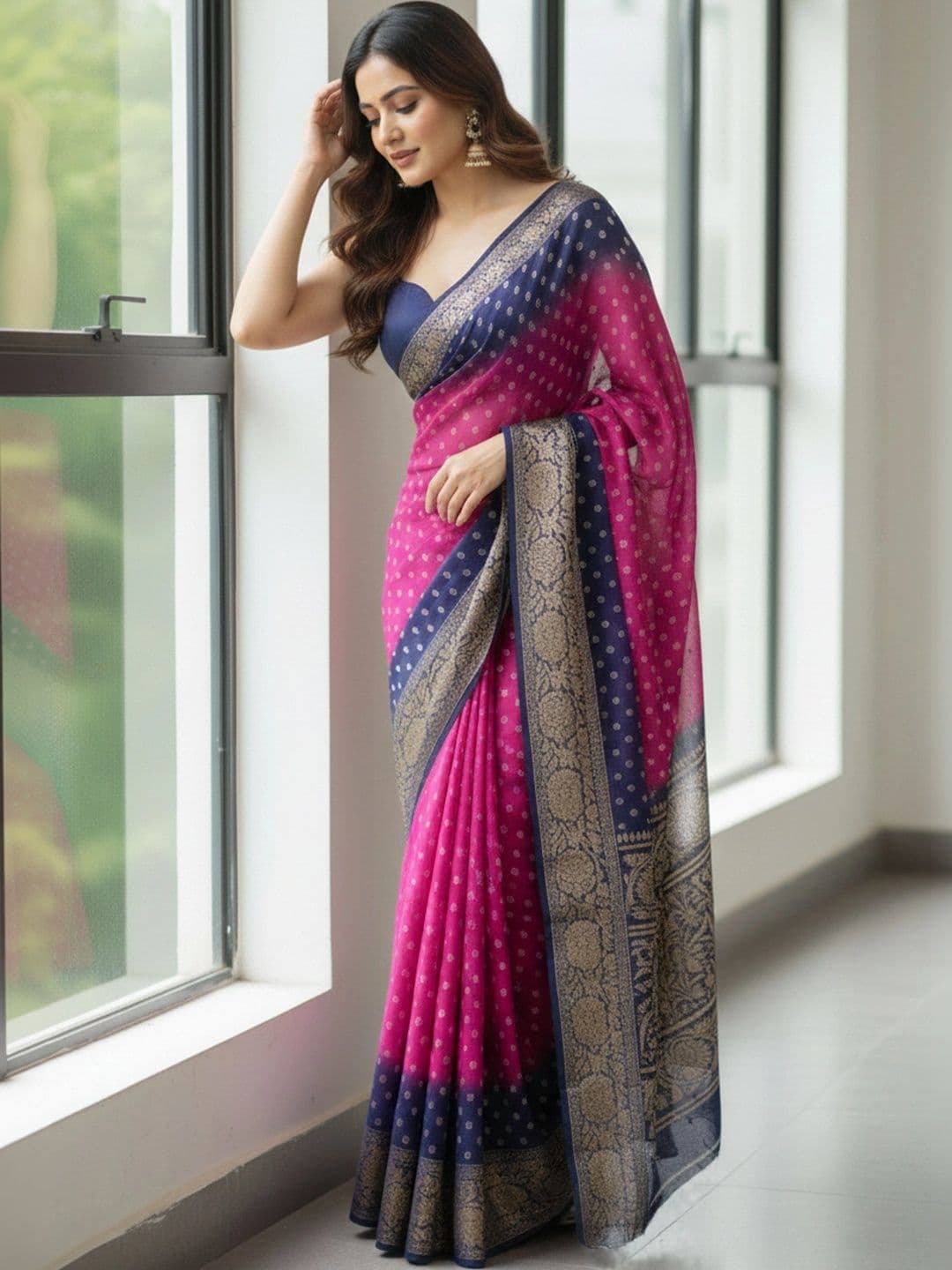 BOLOKA Bandhani Zari Art Silk Designer Banarasi Saree thumbnail 6