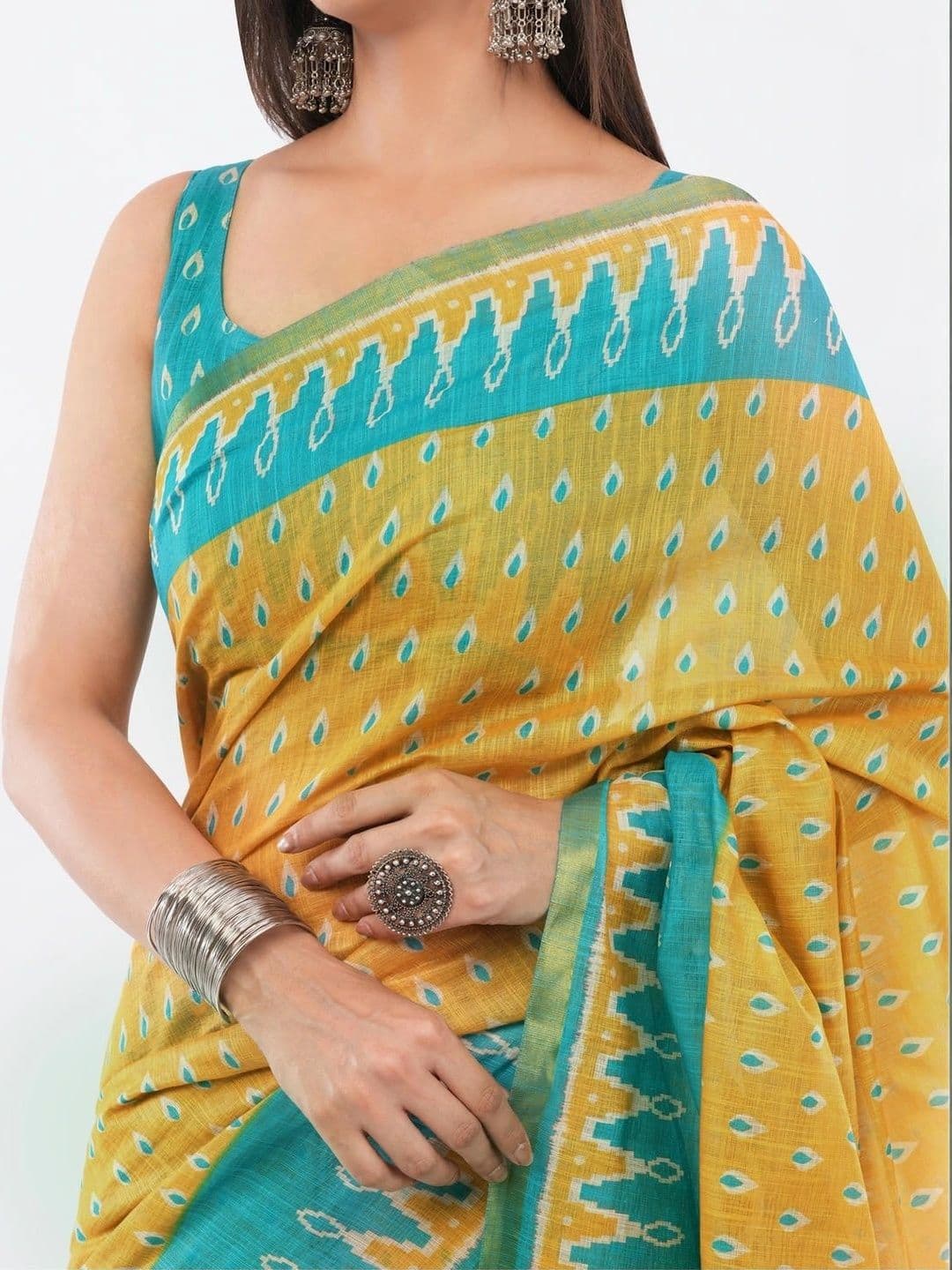 SAMANTHA Ethnic Motifs Linen Blend Fusion Saree thumbnail 2