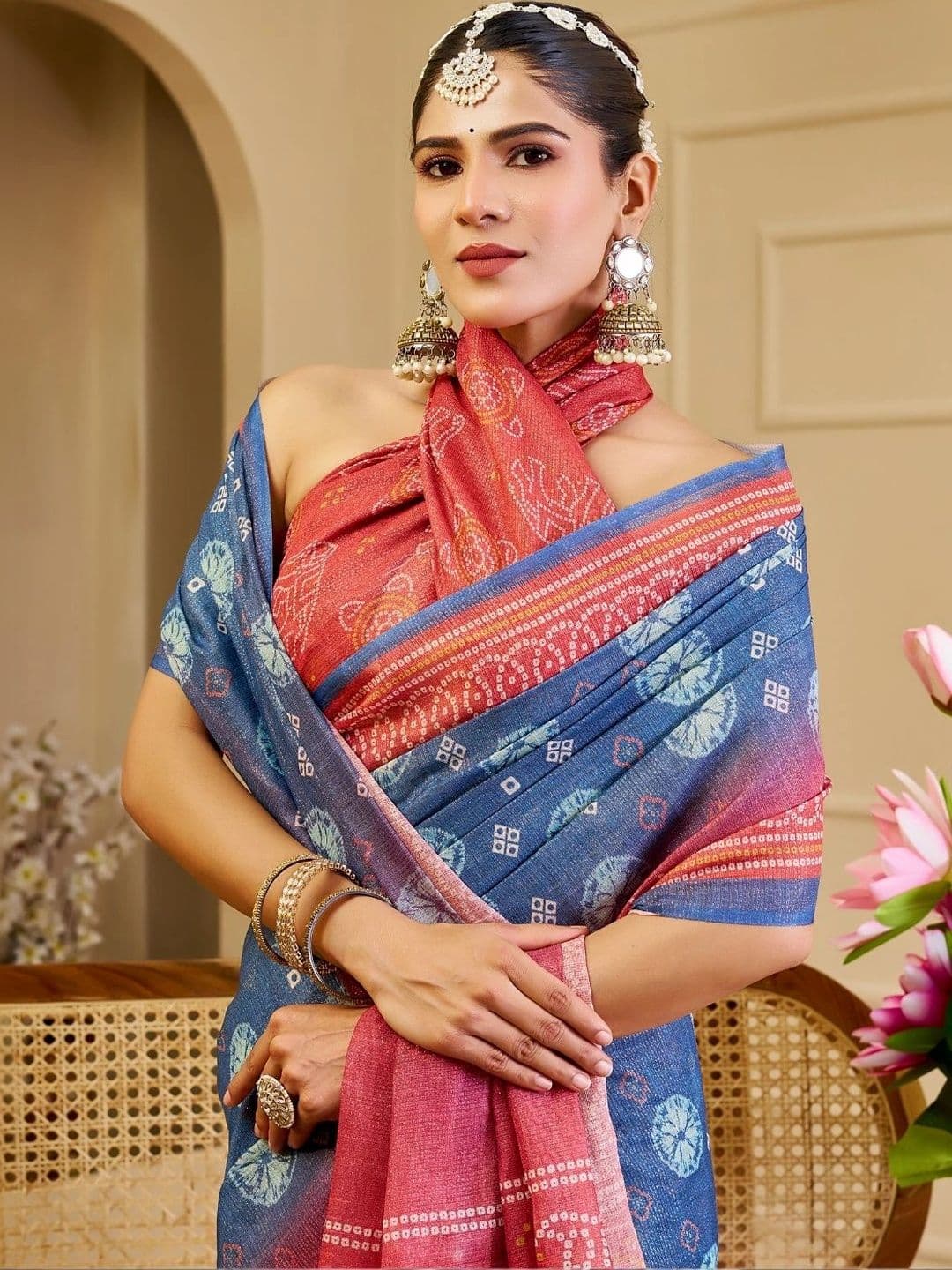 ZAMUNA Floral Tissue Designer Bhagalpuri Saree thumbnail 2