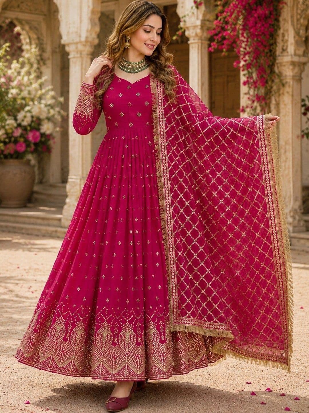 KALINI Women Ethnic Motifs Embroidered Empire Kurta with Pyjamas & With Dupatta - view 1