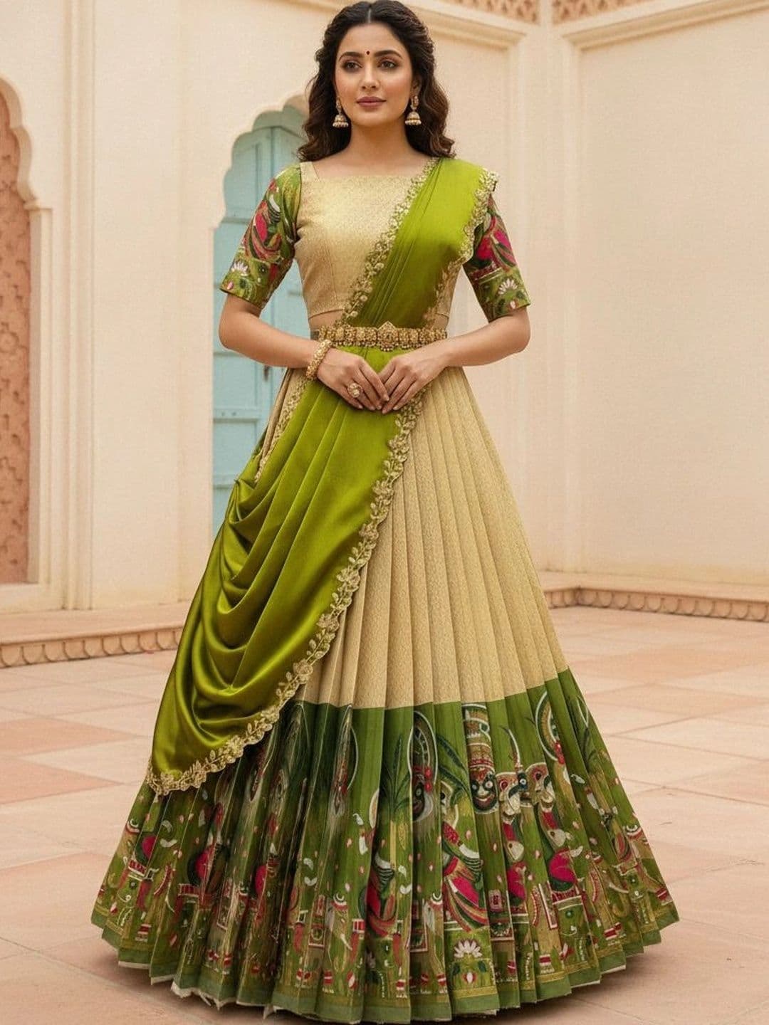 Fabcartz Embellished Sequinned Unstitched Lehenga & Blouse With Dupatta - view 1