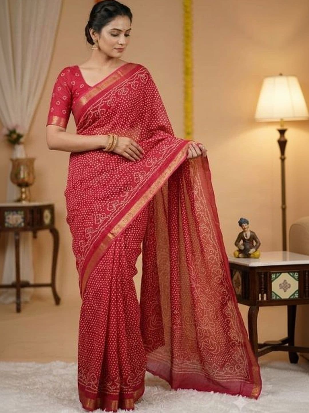 KALINI Bandhani Zari Pure Georgette Fusion Saree - view 1
