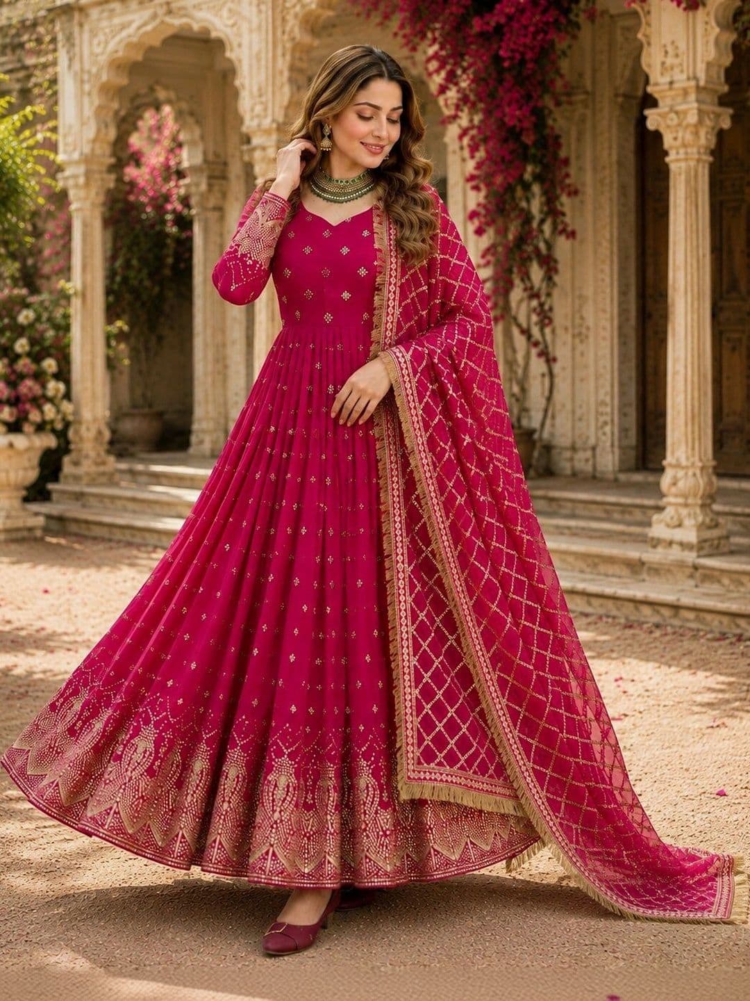 KALINI Women Ethnic Motifs Embroidered Empire Kurta with Pyjamas & With Dupatta thumbnail 4
