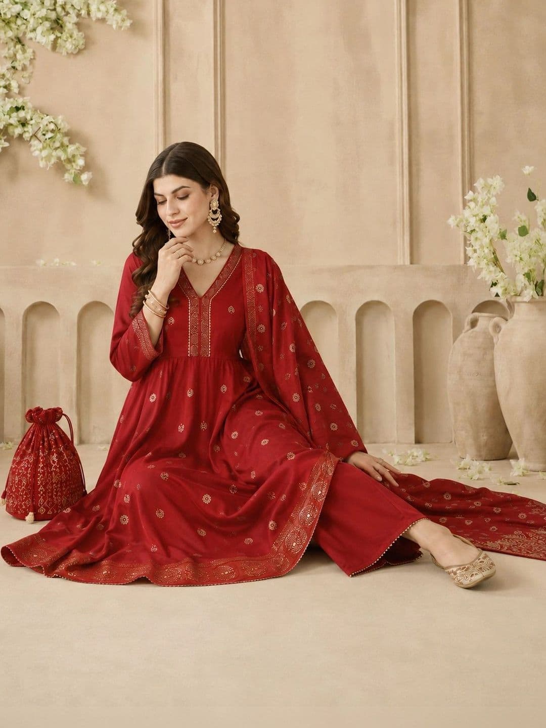 Anouk Women Ethnic Motifs Printed Empire Kurta with Palazzos & With Dupatta thumbnail 3