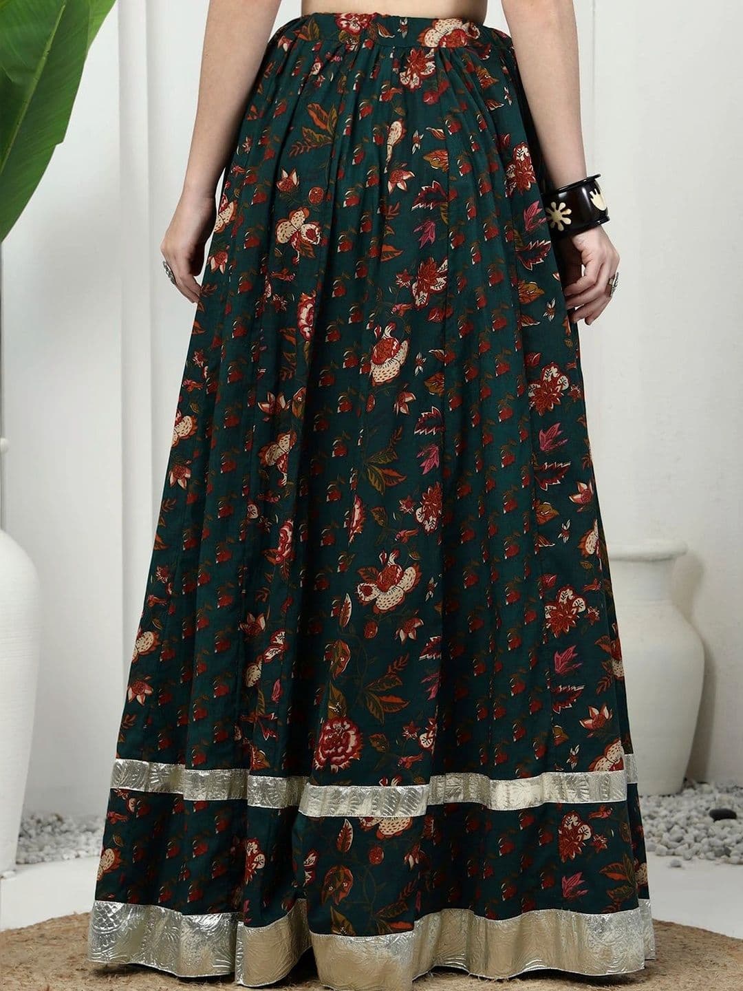 Sangria Women Cotton Cambric Floral Maxi Flared Skirt thumbnail 6