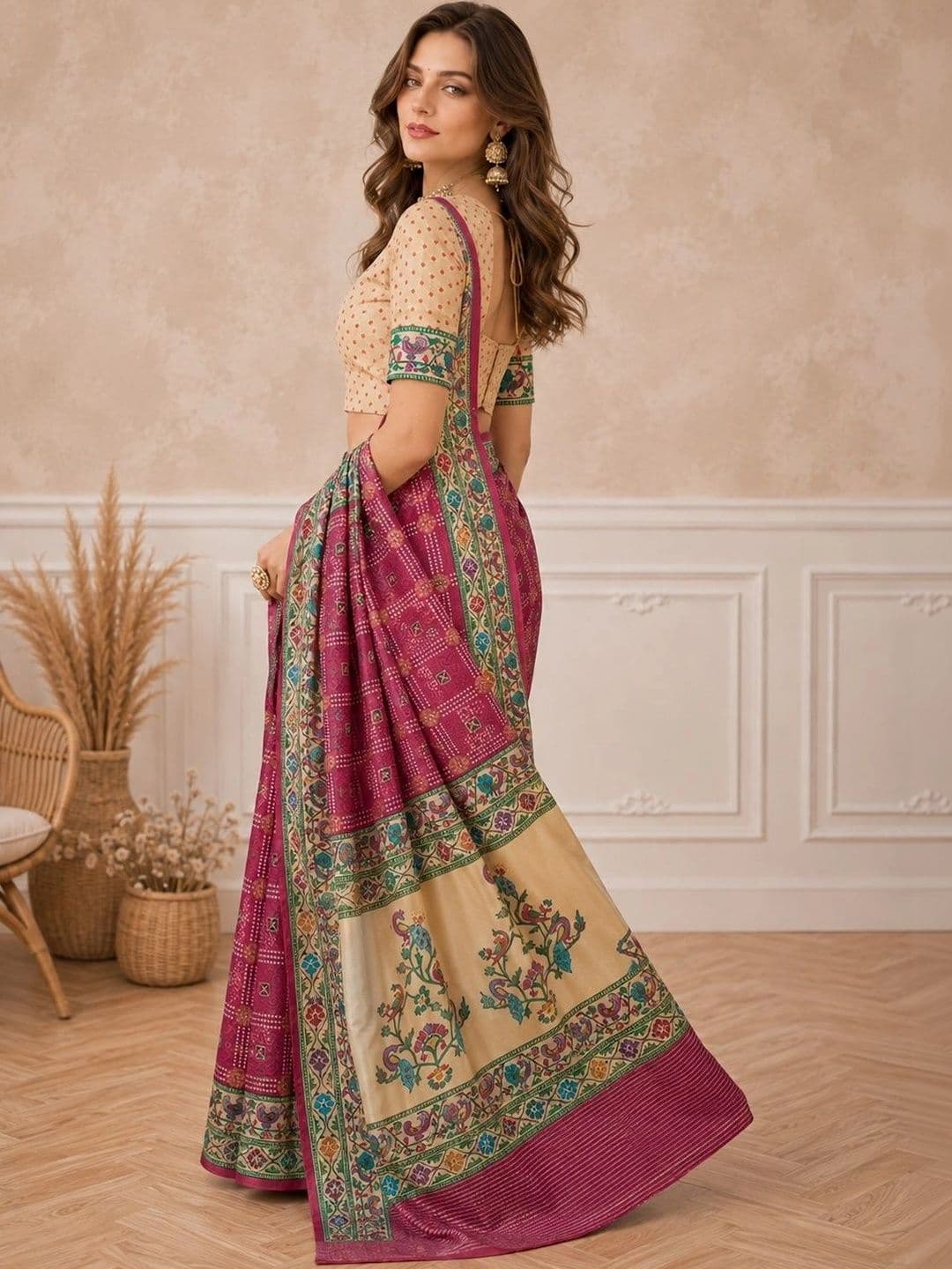 all about you Bandhani Zari Silk Blend Designer Paithani Saree thumbnail 2
