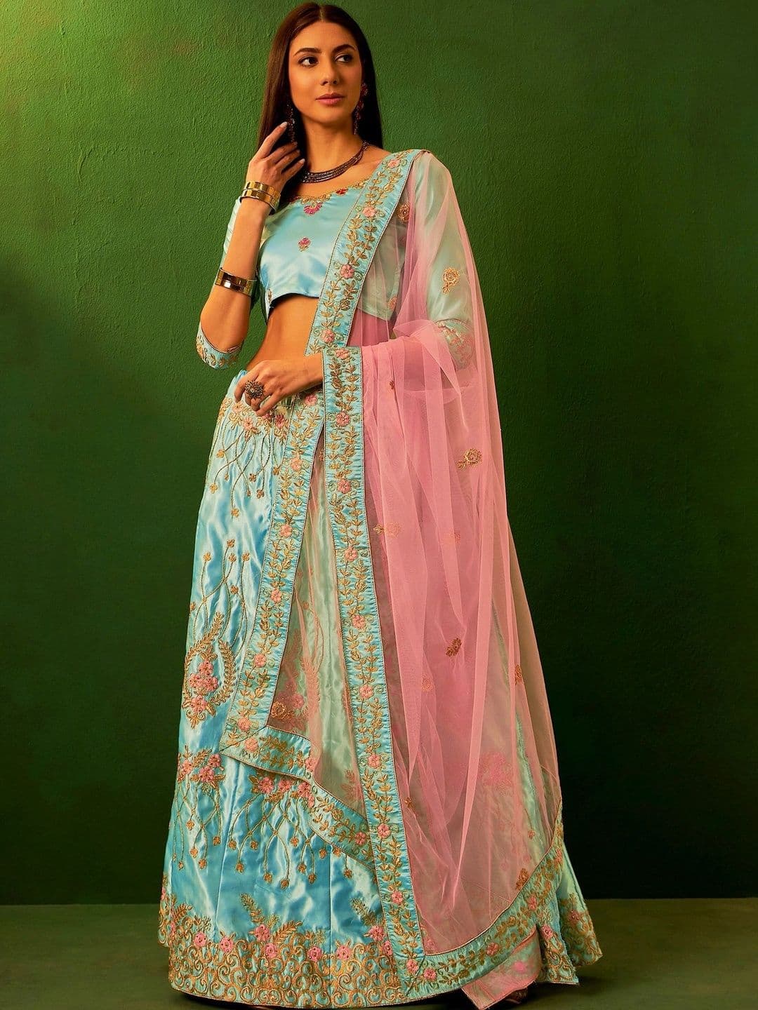 Anouk Rustic Embroidered Thread Work Semi-Stitched Lehenga & Blouse With Dupatta thumbnail 3