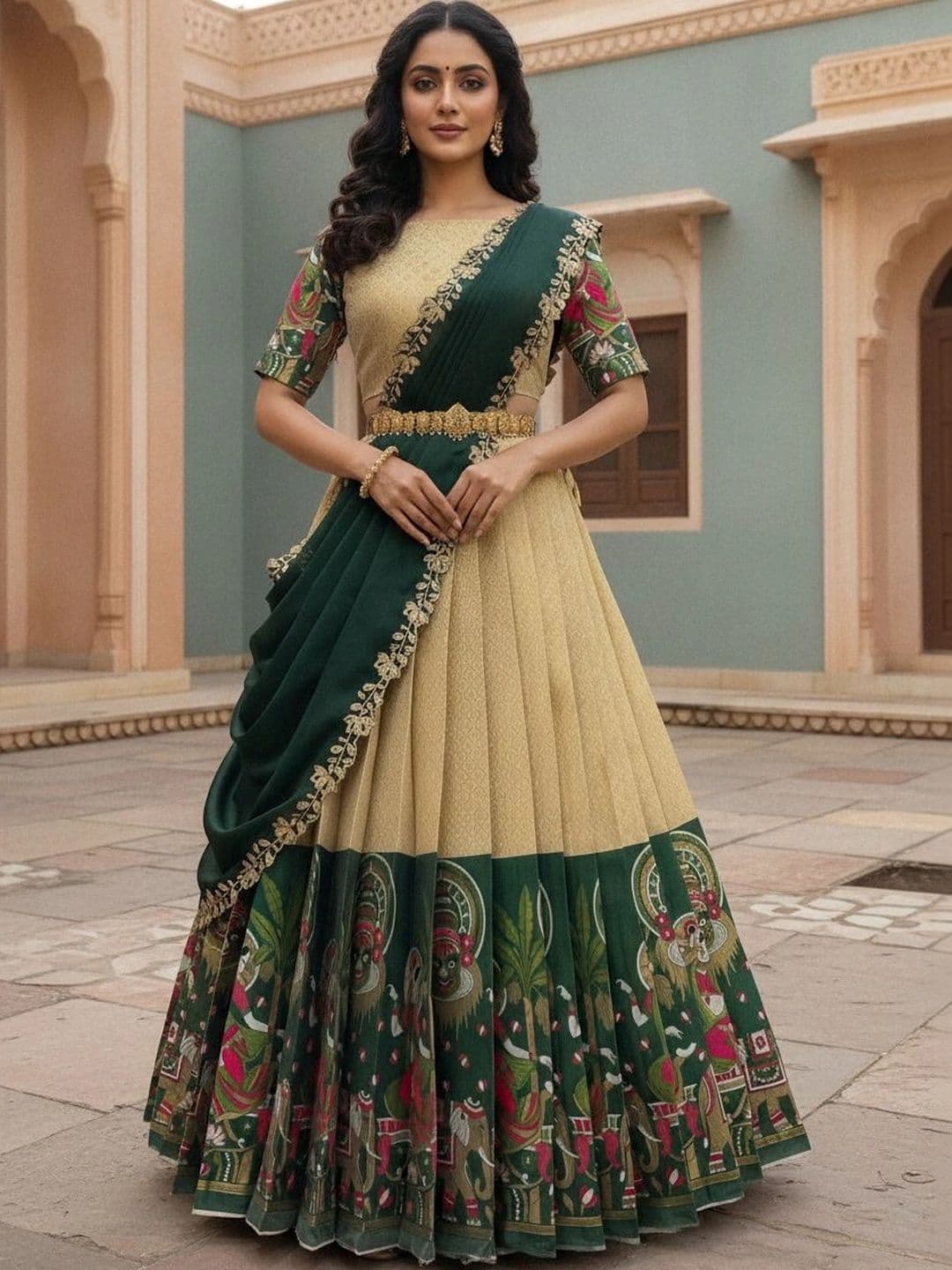 Fabcartz Sequinned Unstitched Lehenga & Blouse With Dupatta - view 1