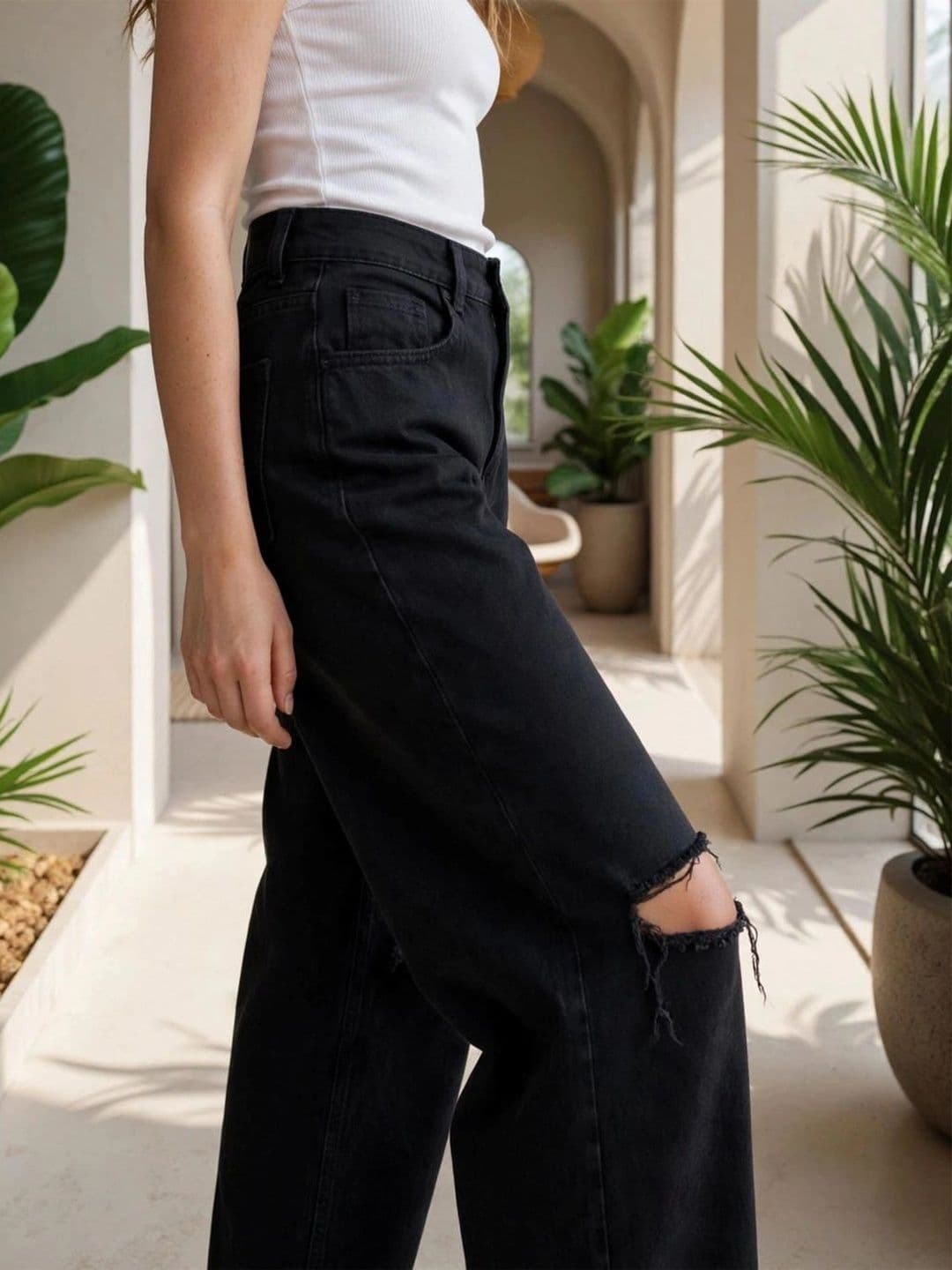 Encrypt Women Classic Relaxed Fit Mid-Rise Highly Distressed Stretchable Jeans thumbnail 4