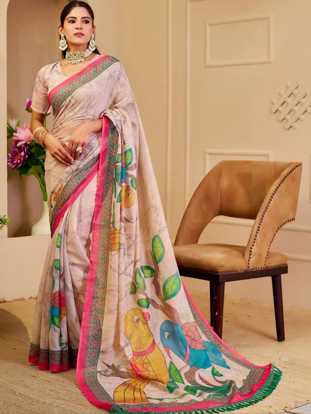 ZAMUNA Floral Tissue Designer Bhagalpuri Saree - view 1