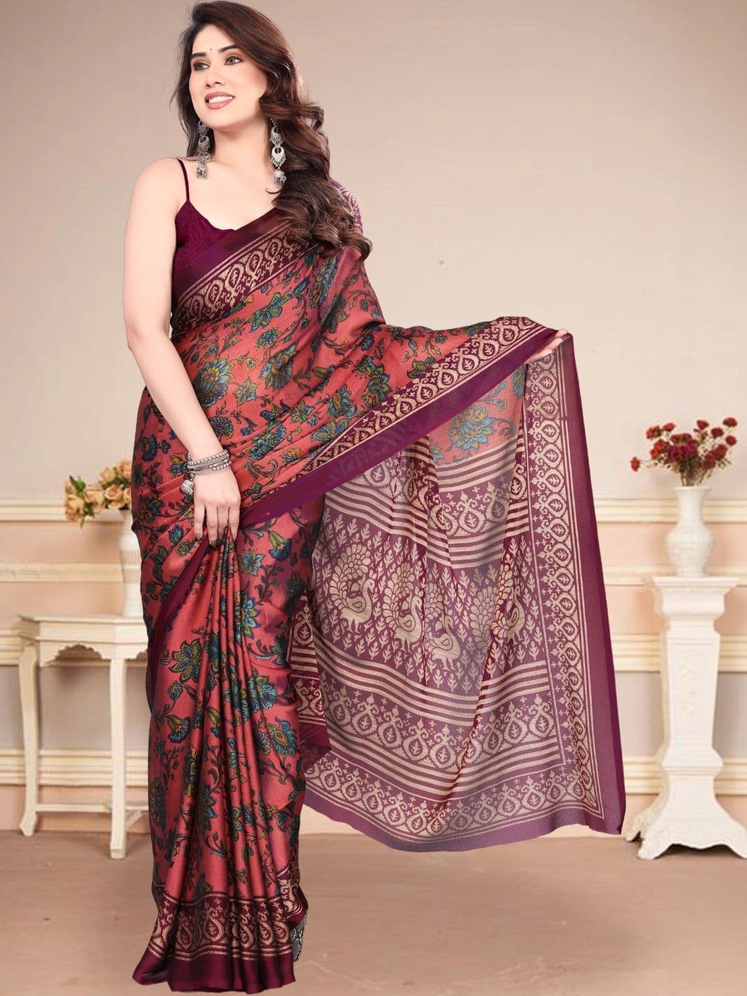 BOLOKA Floral Poly Georgette Designer Saree - view 1