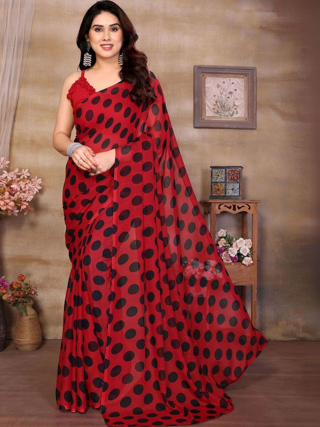 ANIRAV Polka Dot Pure Georgette Saree - view 1