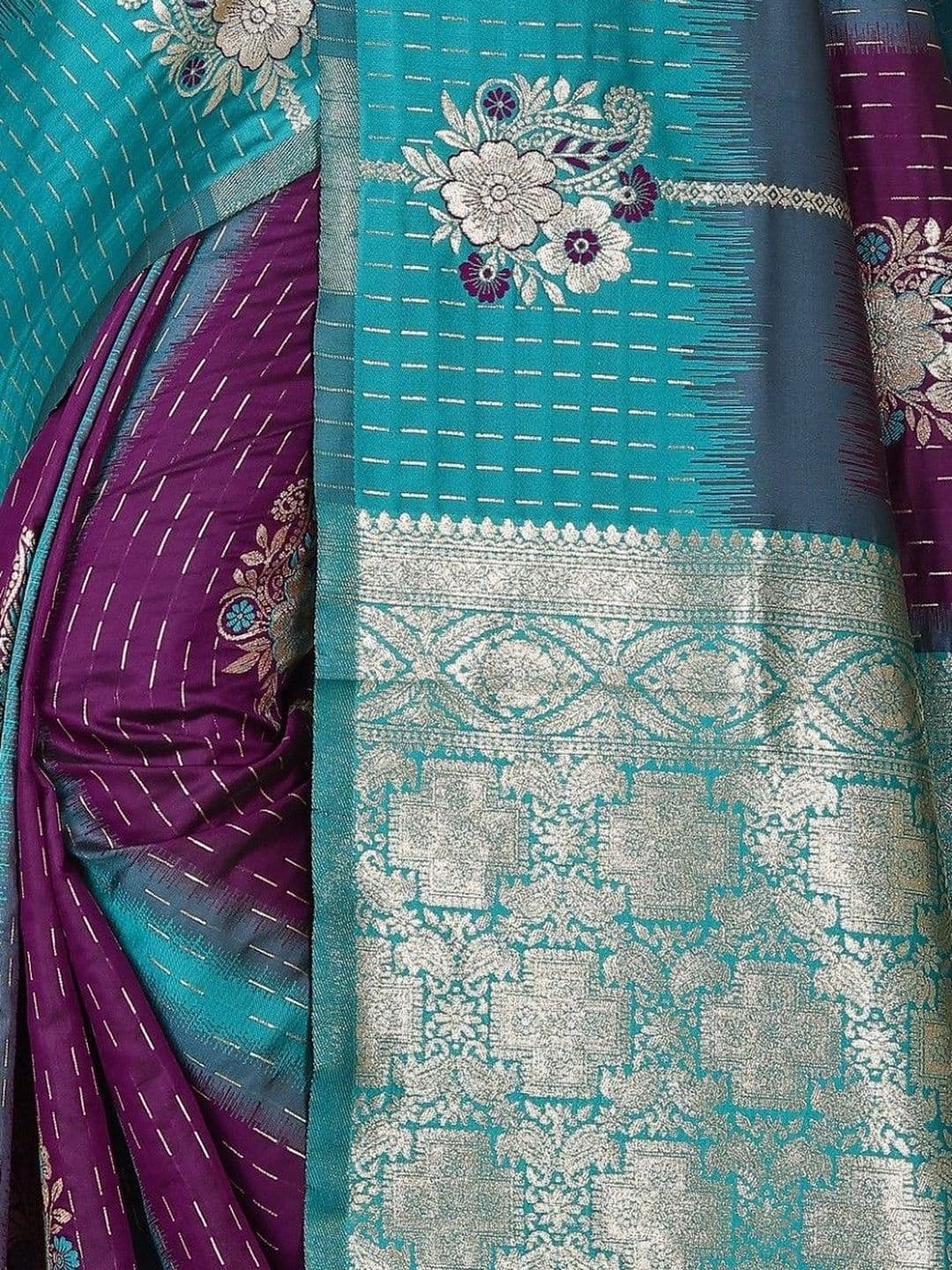 SILKARA CREATION Striped Zari Silk Blend Banarasi Saree thumbnail 5
