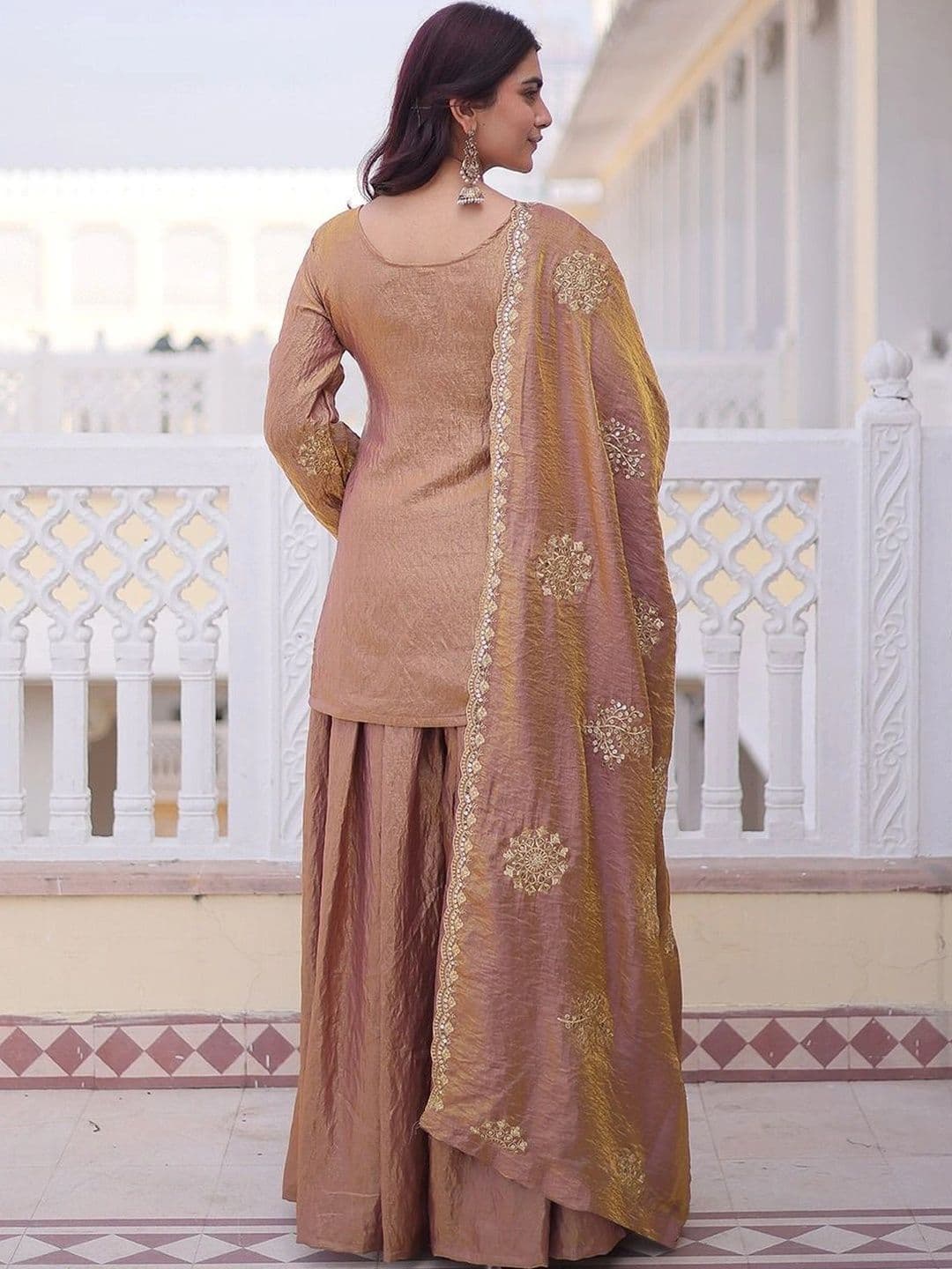 KALINI Women Embroidered Regular Dupion Silk Kurta with Sharara & With Dupatta thumbnail 2