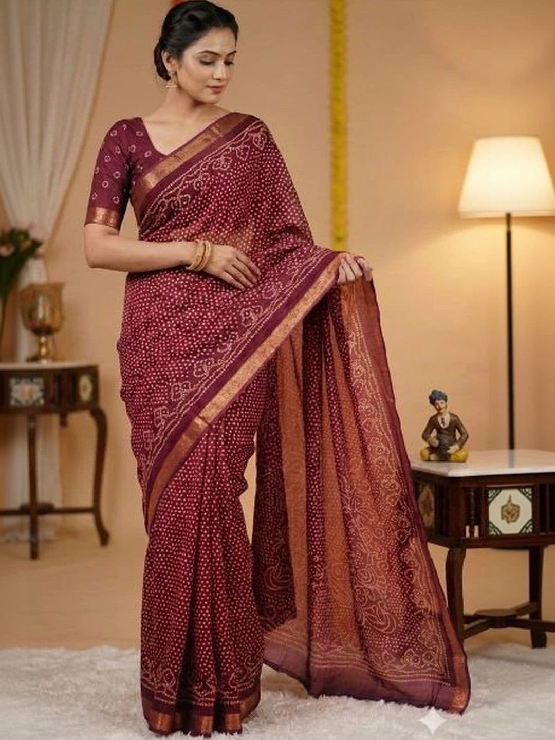 KALINI Bandhani Zari Pure Georgette Fusion Saree - view 1