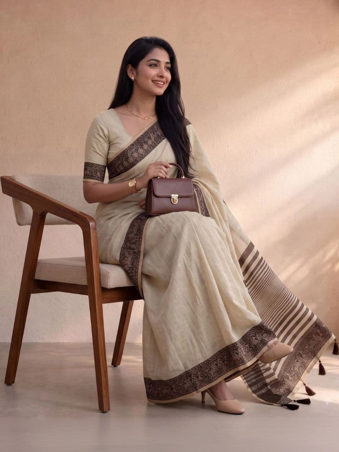 PARVATI FABRICS LIMITED Striped Pure Cotton Saree thumbnail 2