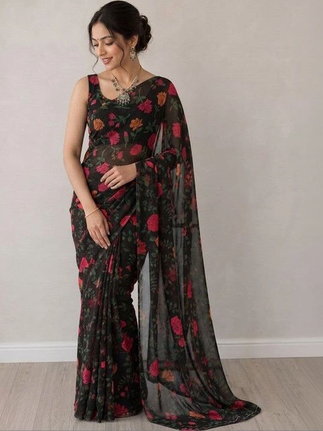 ARIHANT CREATIONS Floral Poly Georgette Saree - view 1