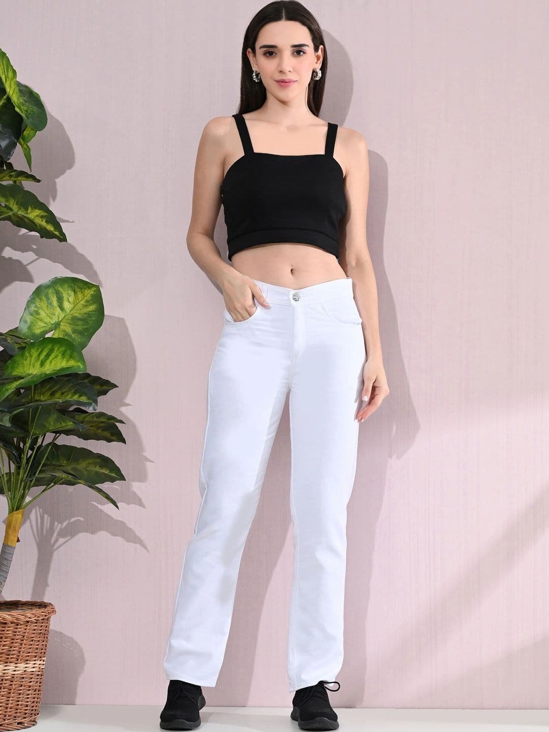 HERE&NOW Women's Pristine White Mid-Rise Stretch Straight Fit Jeans thumbnail 2