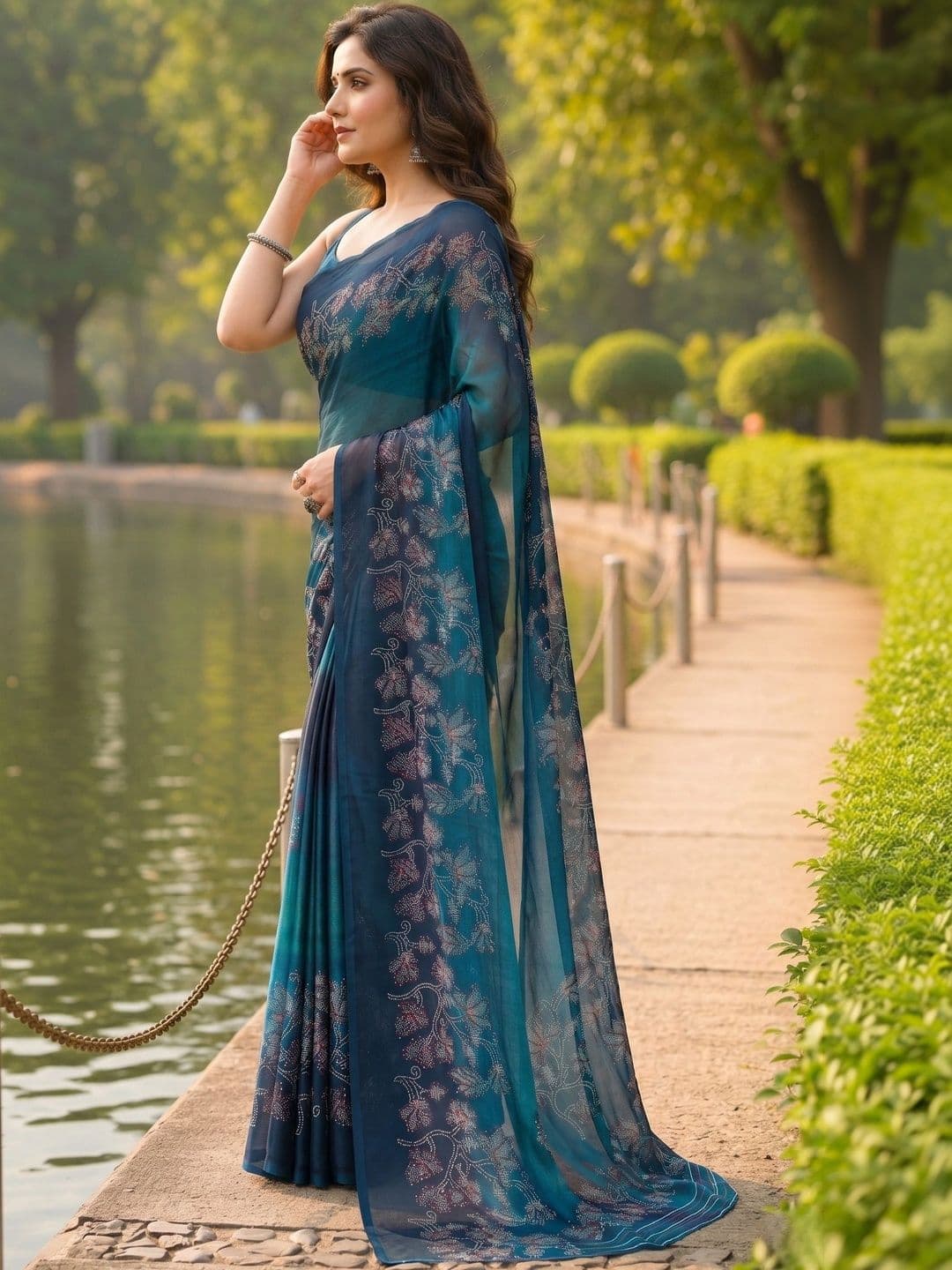 BOLOKA Floral Poly Georgette Designer Saree thumbnail 3