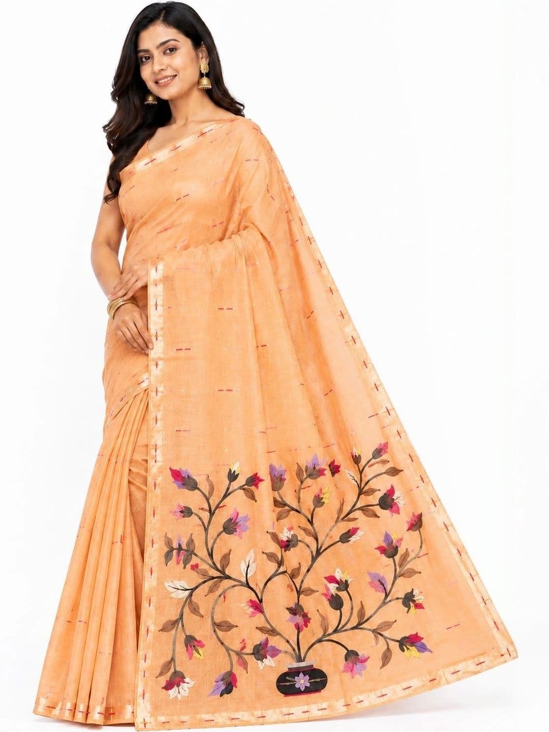 Sangria Floral Pure Linen Saree thumbnail 4