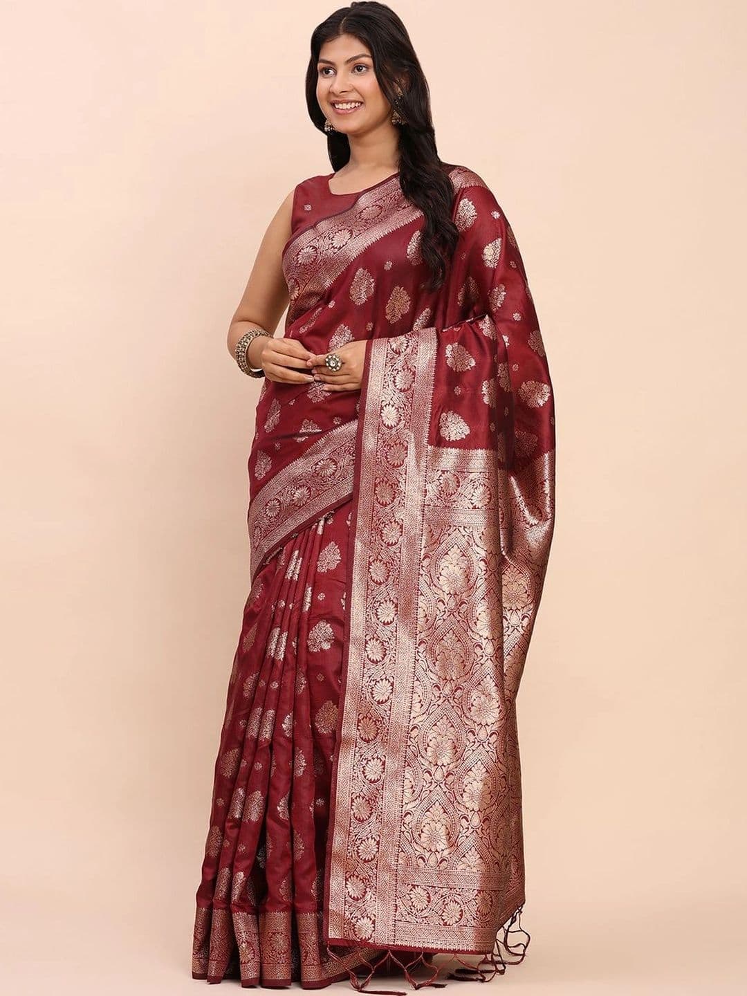Mitera Woven Design Zari Silk Blend Banarasi Saree thumbnail 6