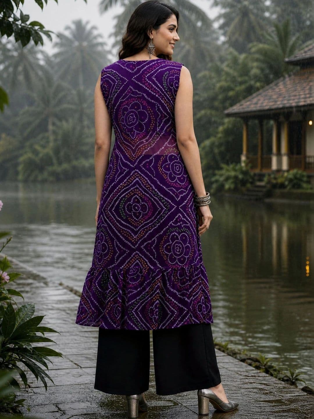 Youthnic Women Bandhani Printed Thread Work Georgette Kurta thumbnail 3