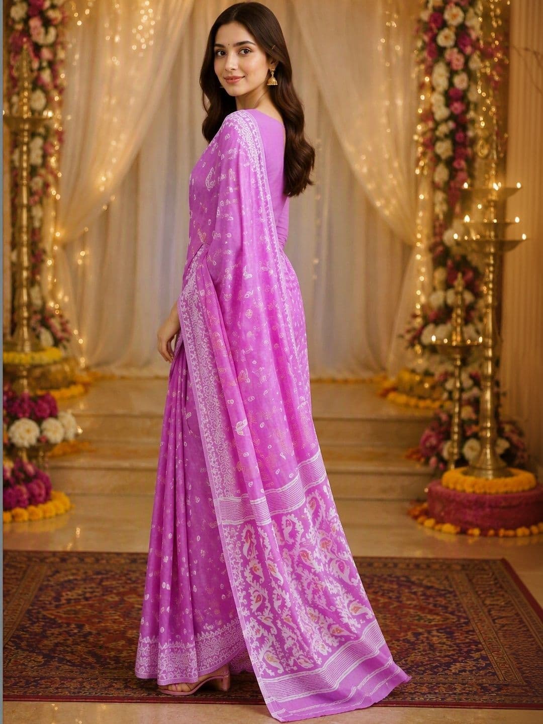 Saatika Ethnic Motifs Printed Jamdani Cotton Saree thumbnail 4