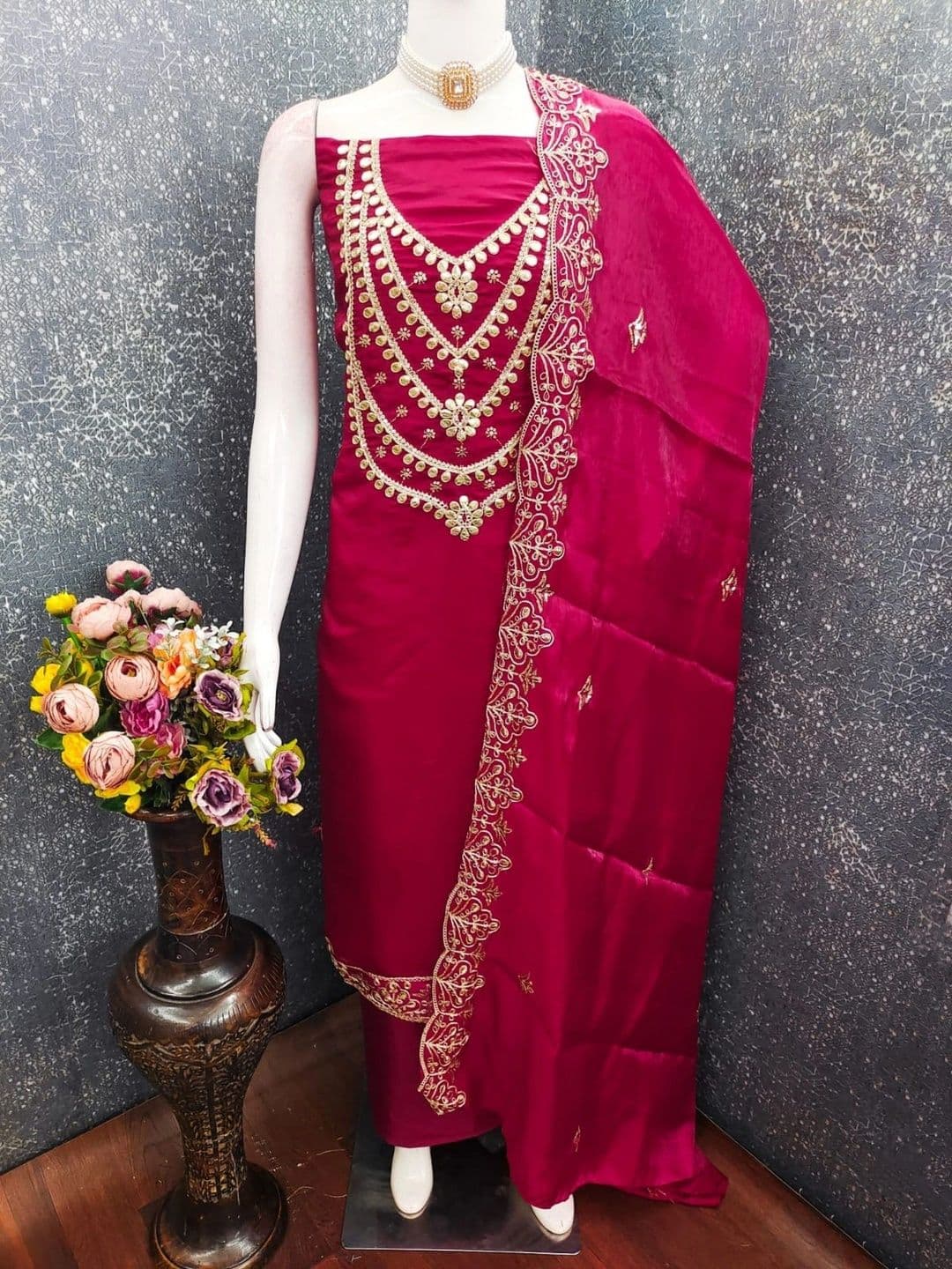 TAVAS Embroidered Pure Silk Unstitched Dress Material thumbnail 4