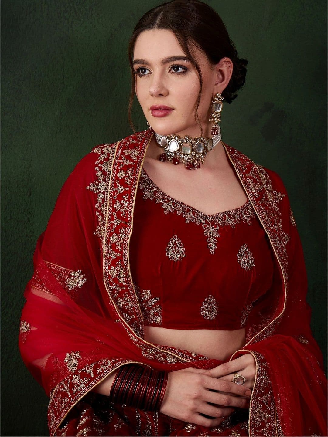 Anouk Rustic Embroidered Semi-Stitched Lehenga & Unstitched Blouse With Dupatta thumbnail 4