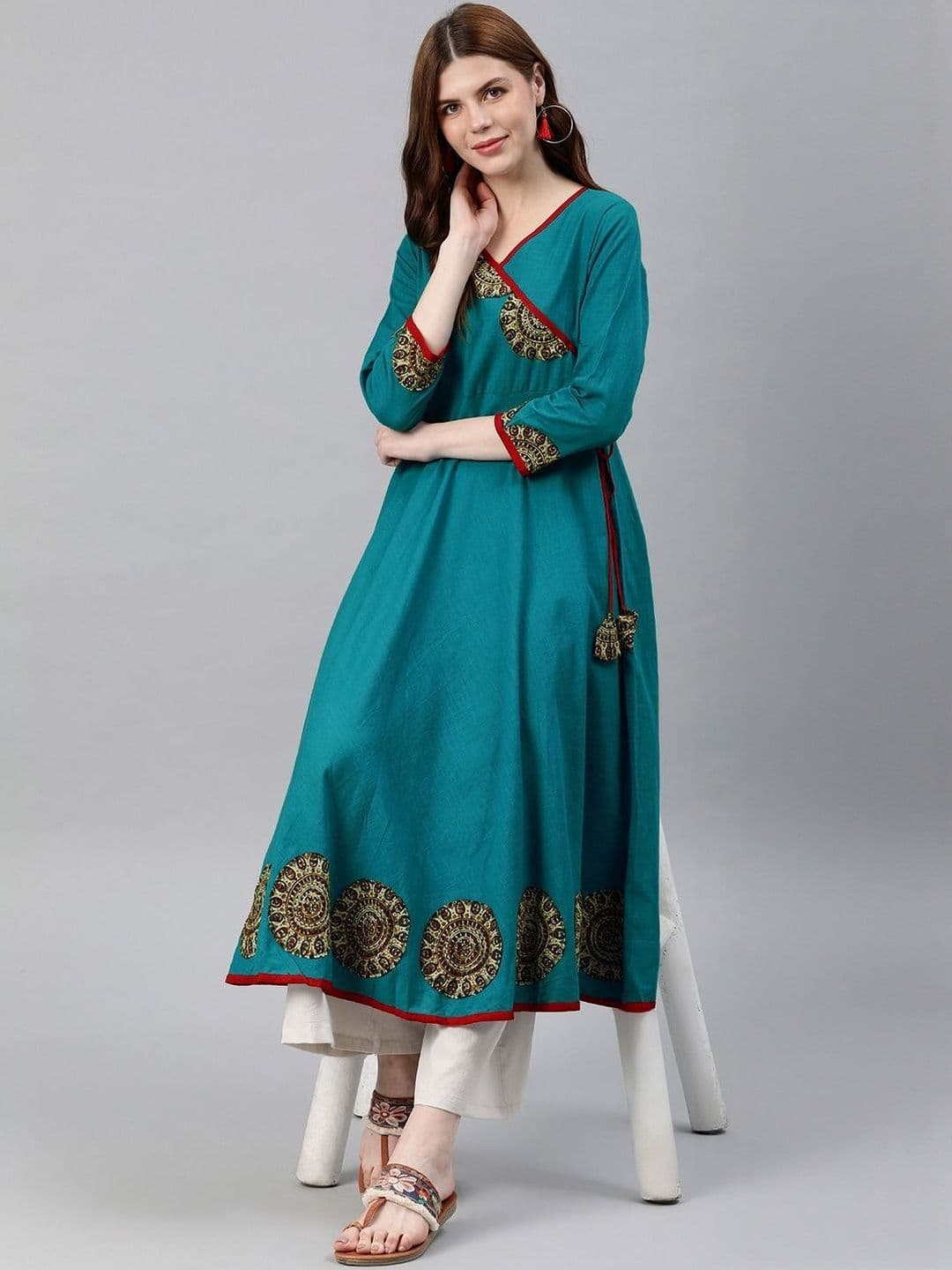 KALINI Women Ethnic Motifs Printed Patchwork Anarkali Kurta thumbnail 4