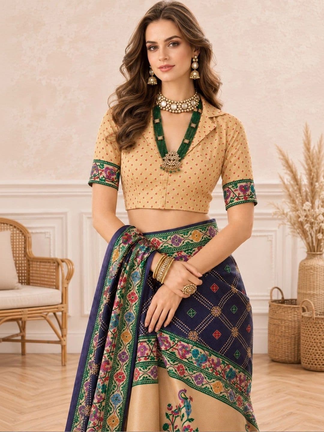all about you Ethnic Motifs Zari Silk Blend Designer Paithani Saree thumbnail 3