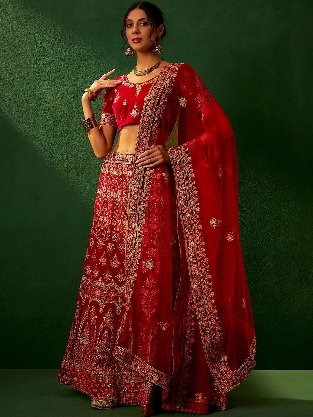 Anouk Rustic Embroidered Thread Work Semi-Stitched Lehenga & Unstitched Blouse With Dupatta - view 1