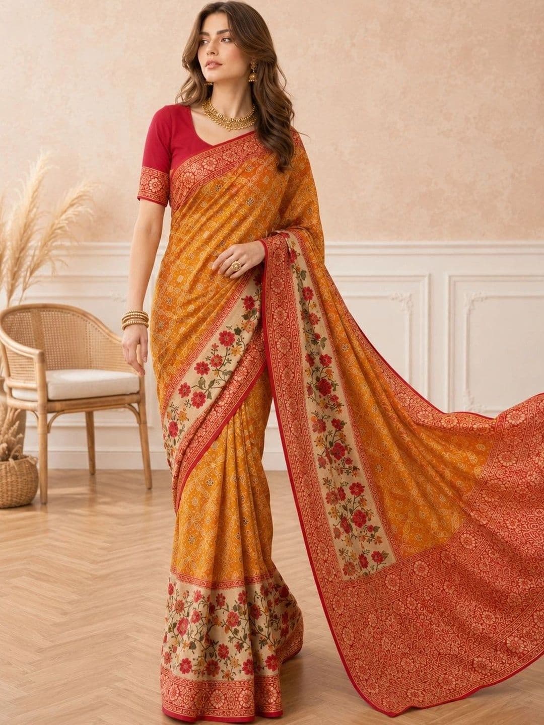 all about you Floral Zari Silk Cotton Fusion Saree thumbnail 4