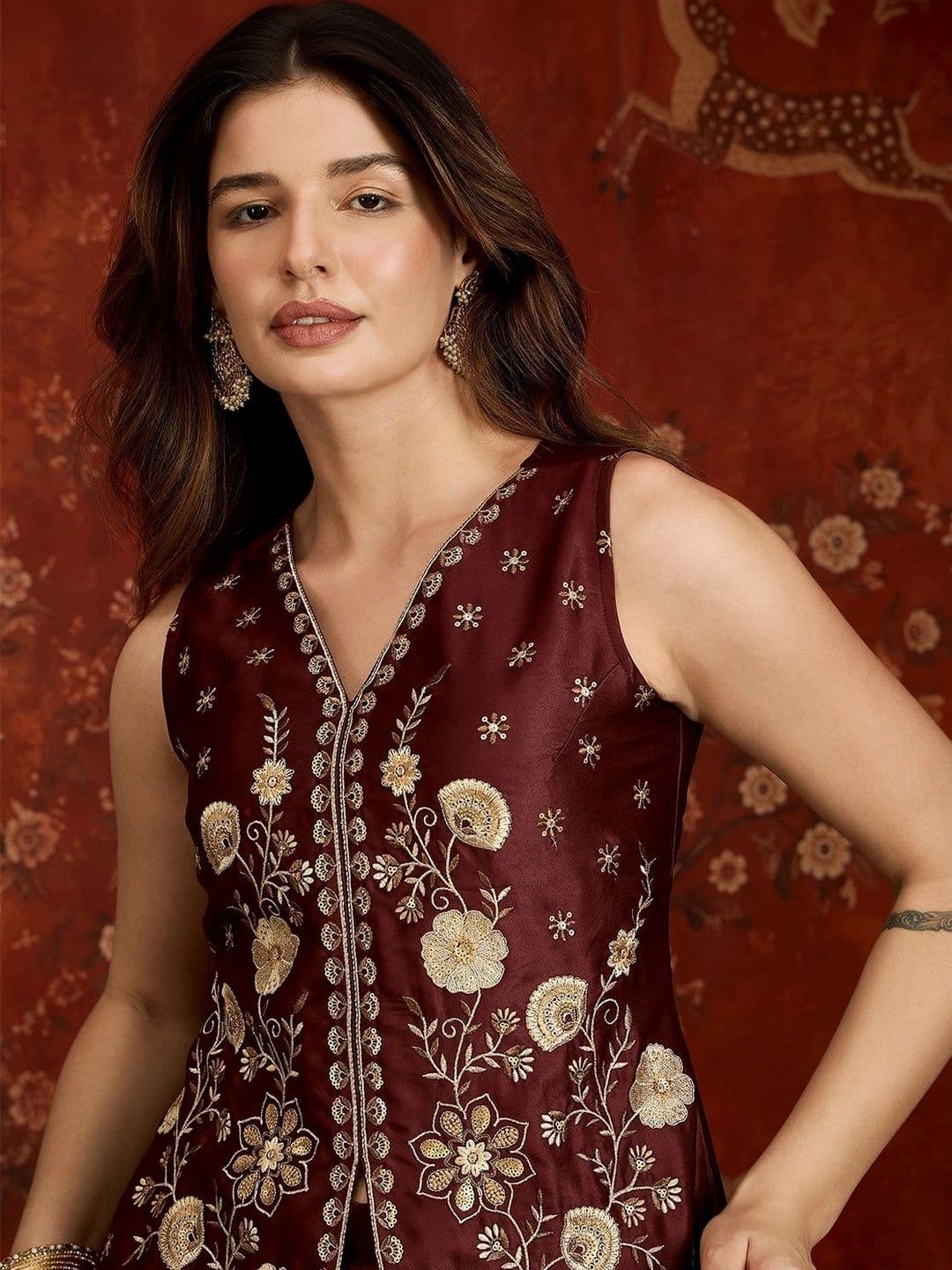 House of Pataudi Embroidered Top with Palazzos thumbnail 7