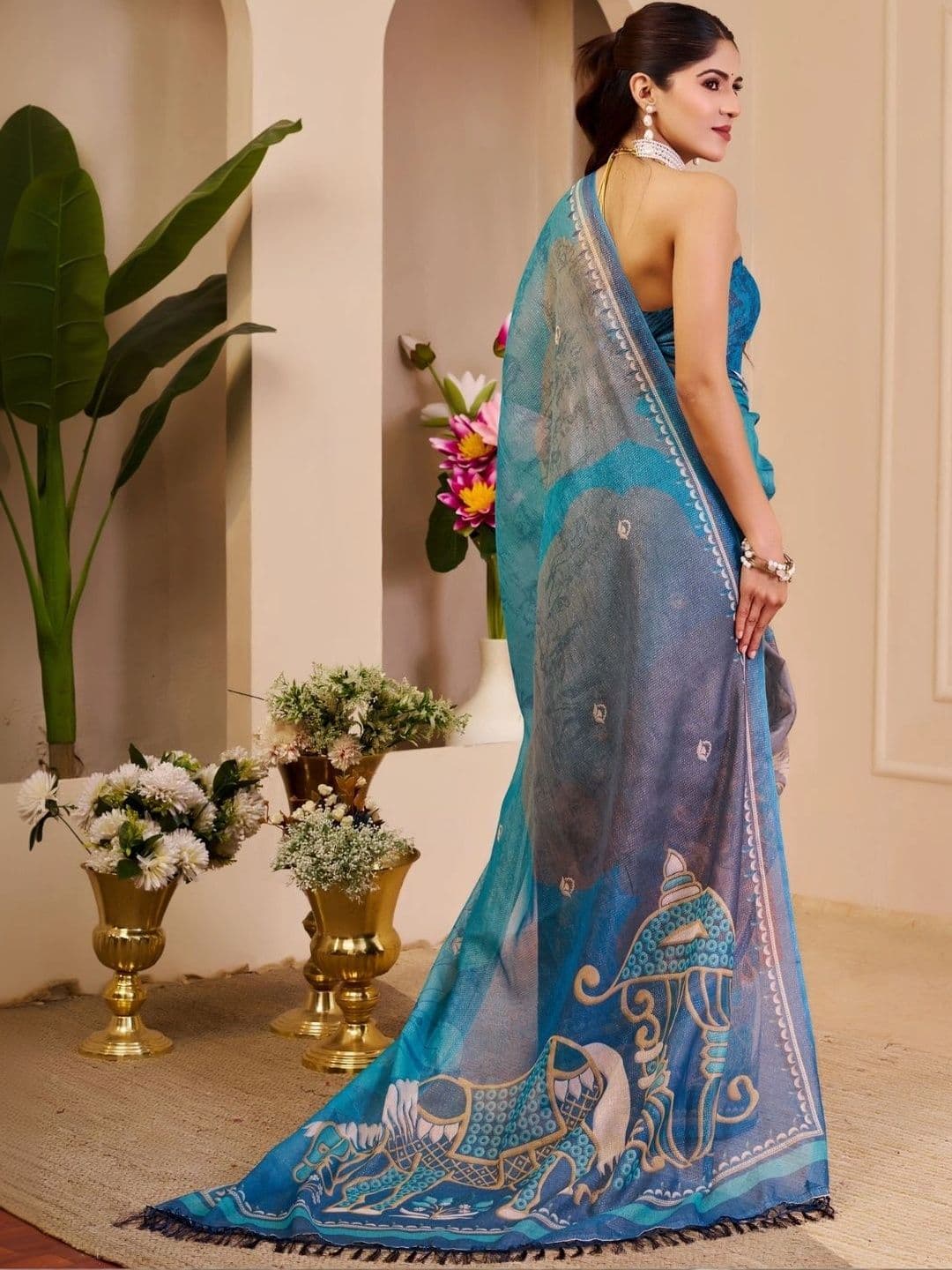 ZAMUNA Floral Tissue Designer Bhagalpuri Saree thumbnail 6