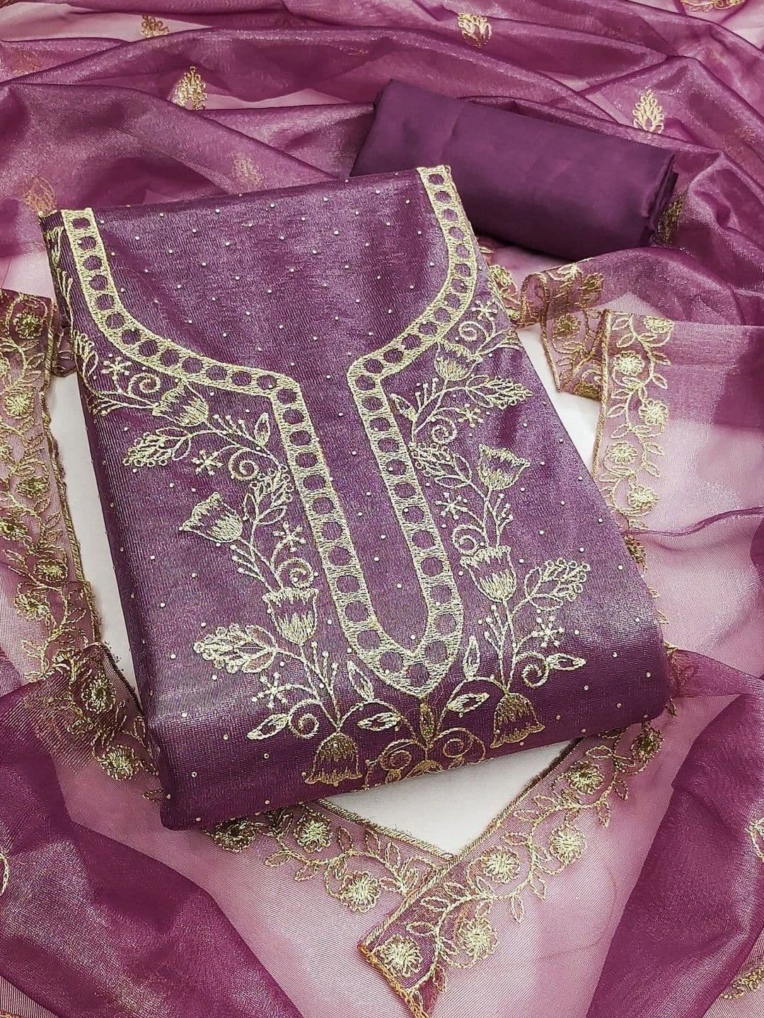 TAVAS Embroidered Organza Unstitched Dress Material - view 1
