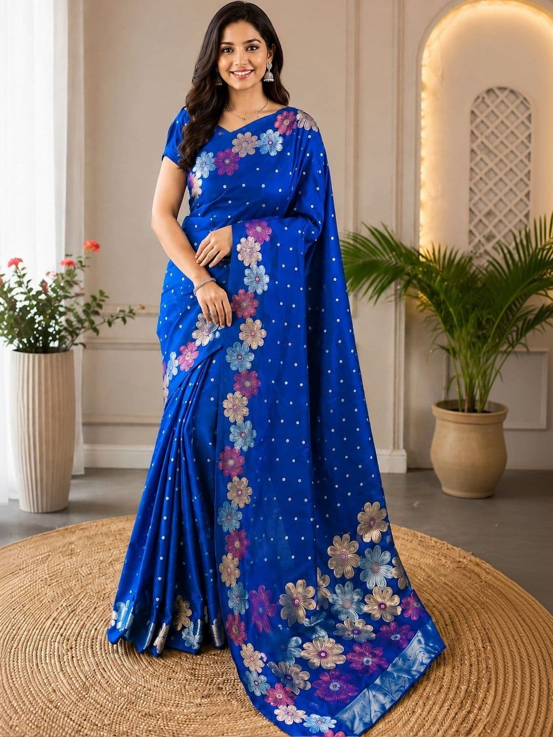 Amar fashion Floral Silk Cotton Designer Banarasi Saree - view 1