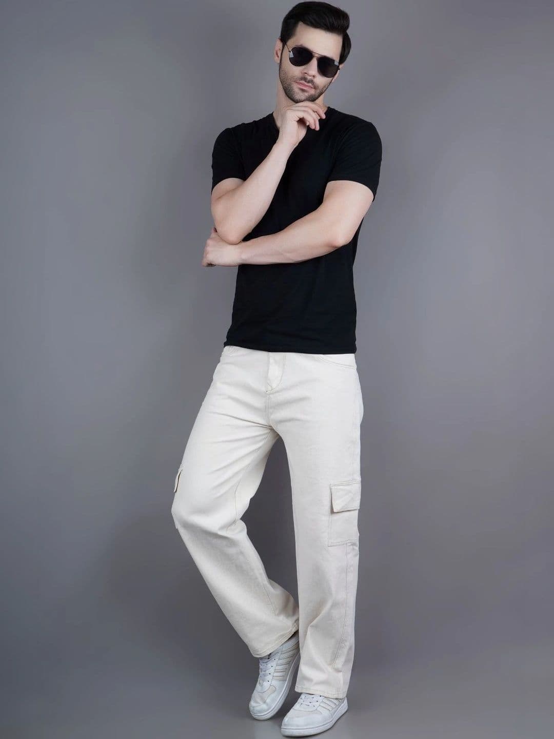 HERE&NOW Men's Mid-Rise Cargo Relaxed Straight Leg Jeans thumbnail 5