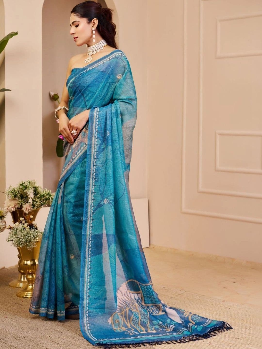 ZAMUNA Floral Tissue Designer Bhagalpuri Saree thumbnail 5