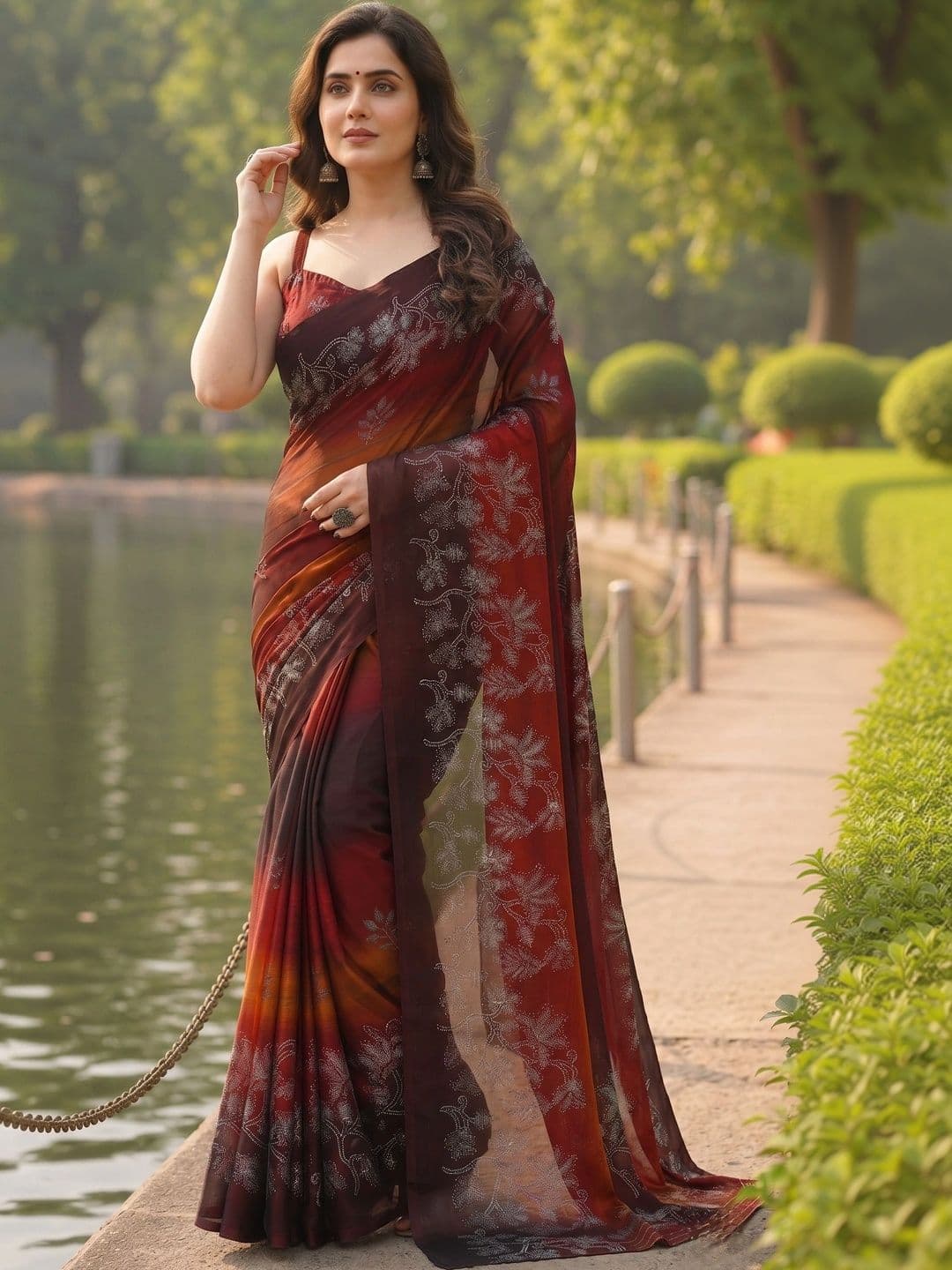 BOLOKA Floral Embroidered Poly Georgette Designer Saree - view 1