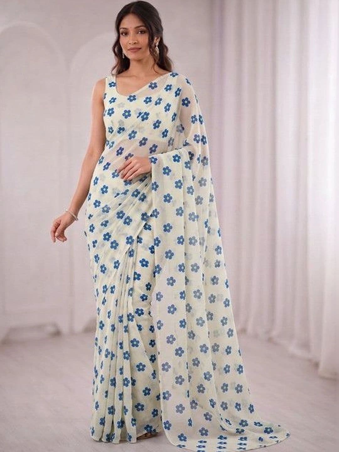 ARIHANT CREATIONS Floral Poly Georgette Saree - view 1