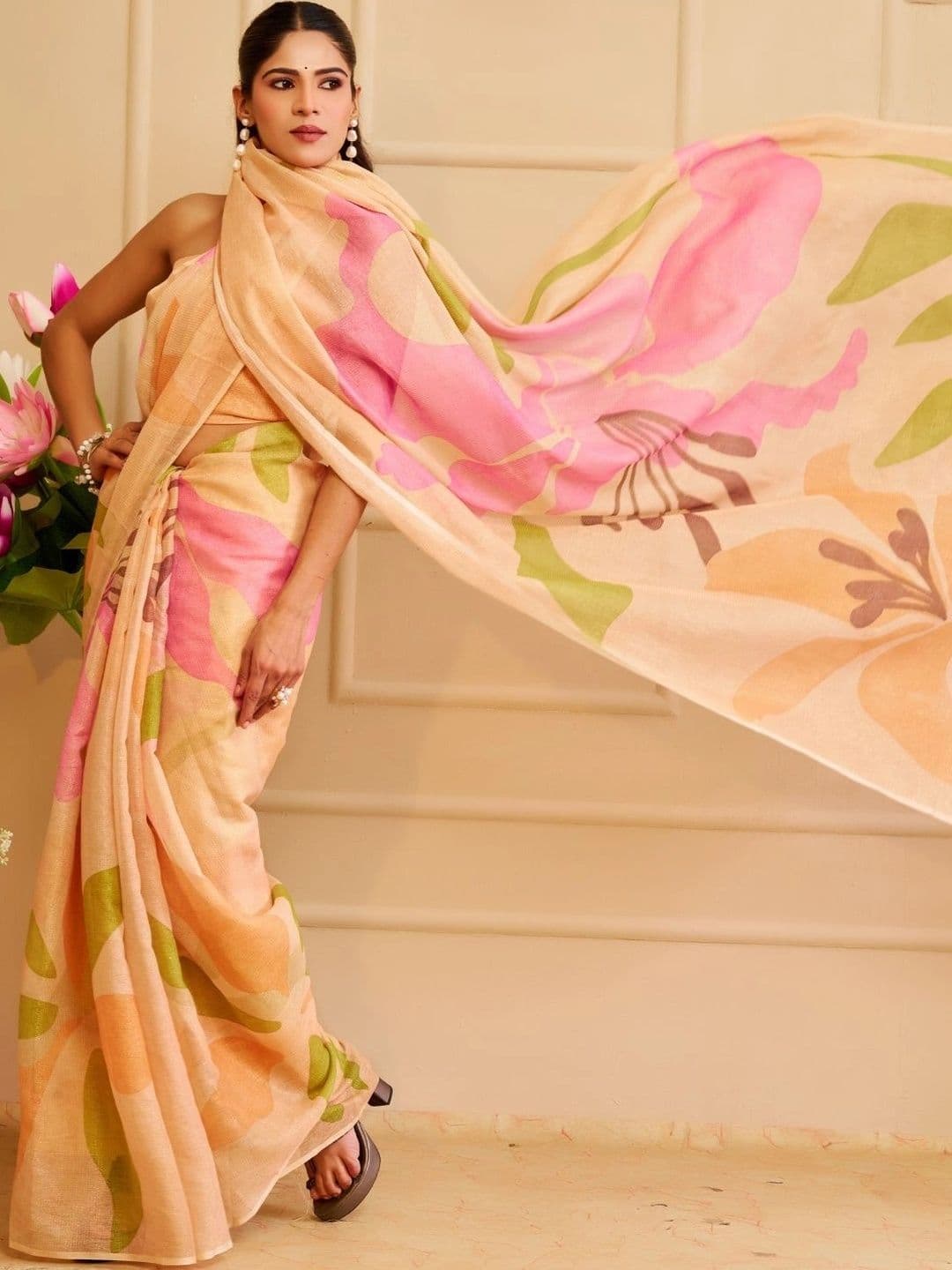ZAMUNA Floral Tissue Designer Bhagalpuri Saree thumbnail 6