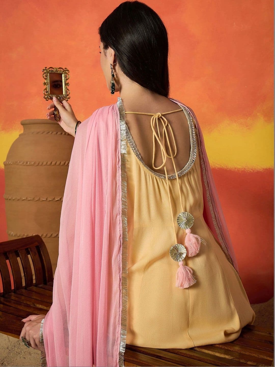 Sangria Women Regular Mirror Work Kurta with Trousers & Dupatta thumbnail 3