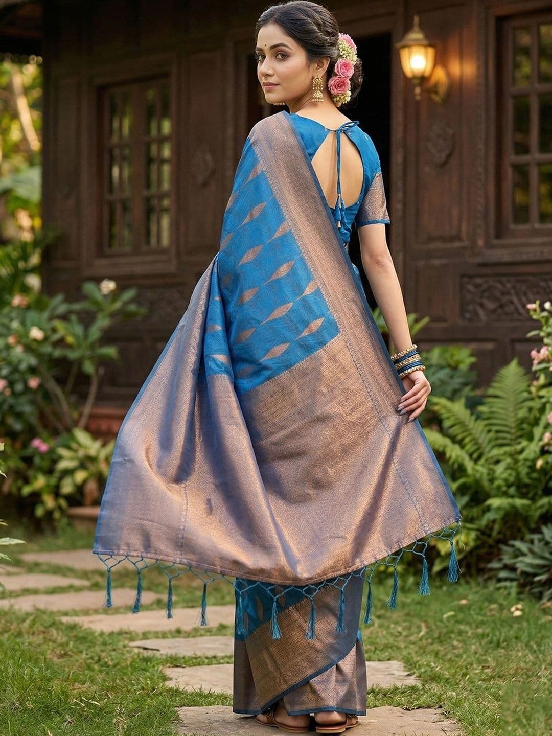 Mitera Woven Design Zari Silk Blend Banarasi Saree thumbnail 3