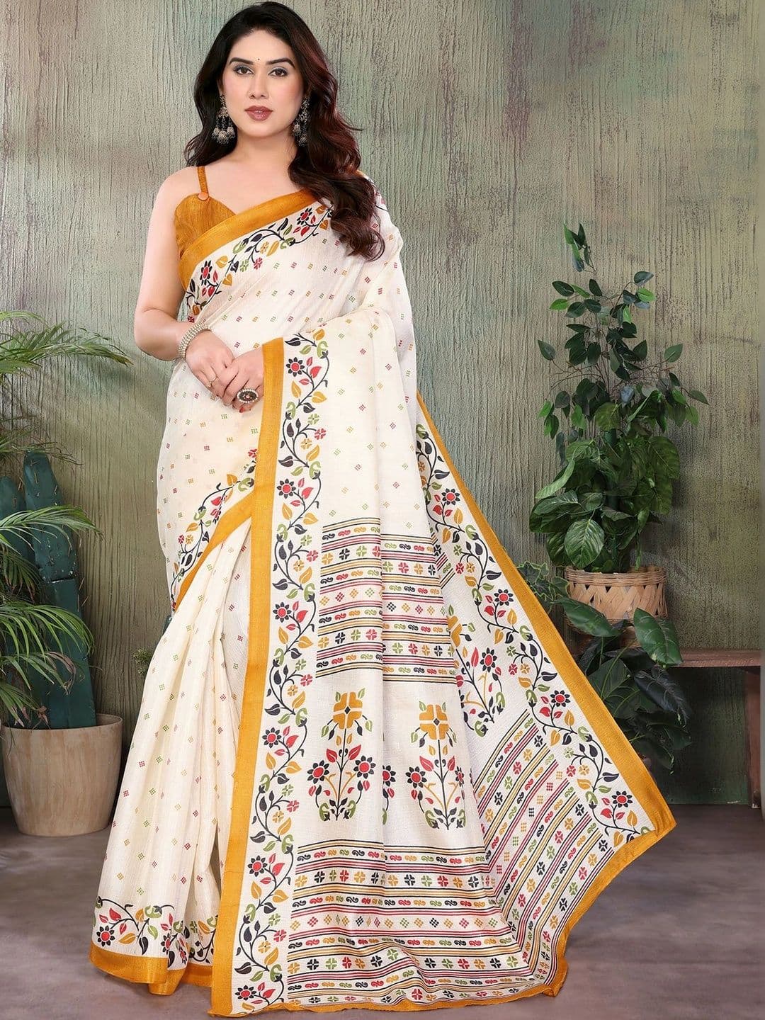 NIRVAAN Floral Art Silk Saree thumbnail 7
