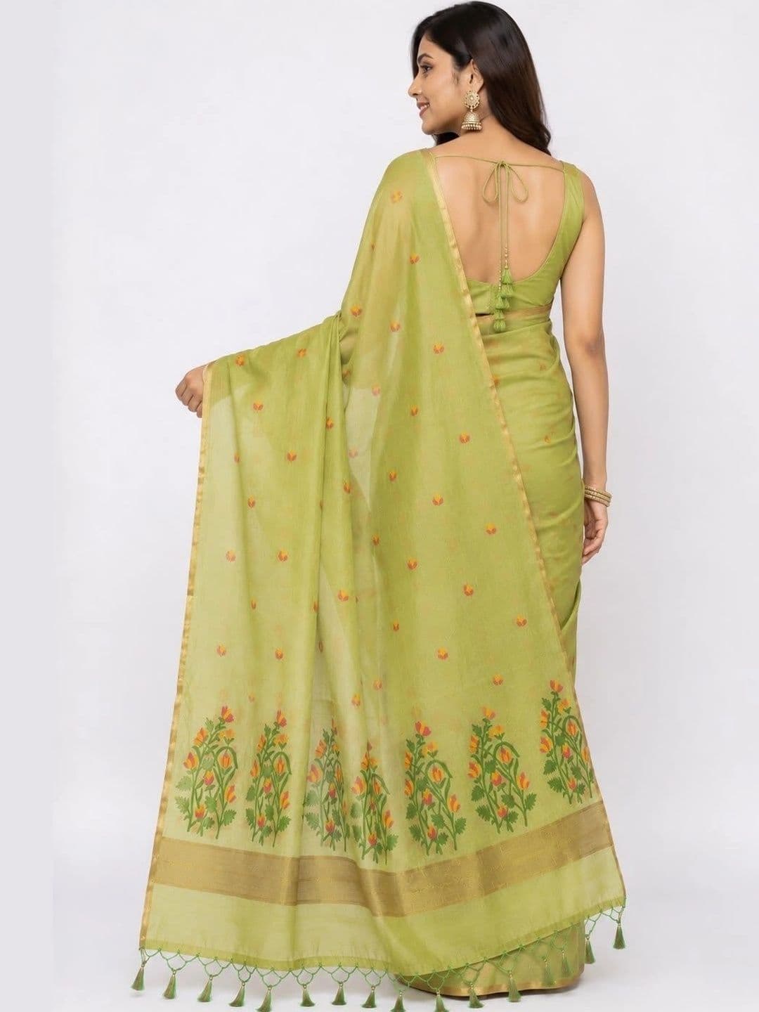 Sangria Floral Embroidered Pure Linen Saree thumbnail 4